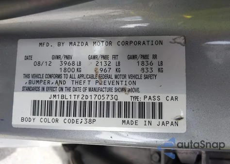 2013 Mazda Mazda3 I Sv from USA, damaged, VIN JM1BL1TF2D1705730